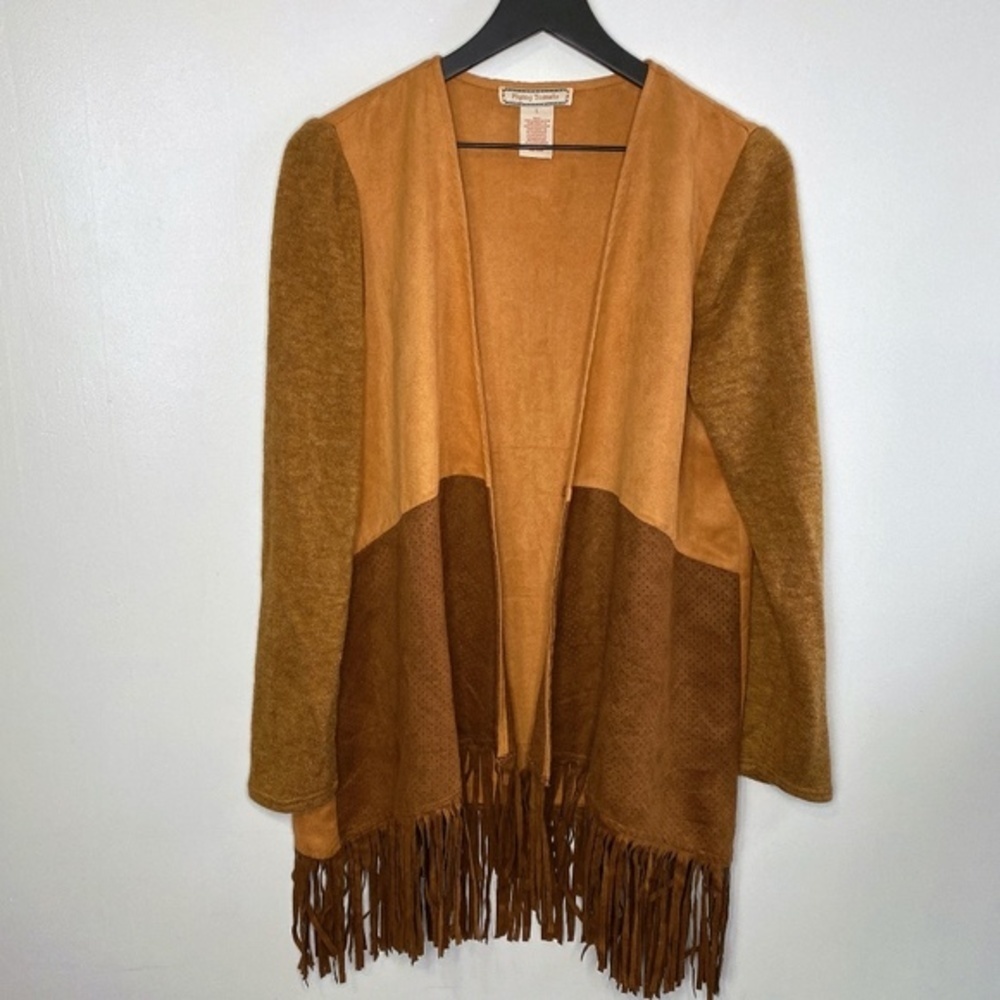 Flying Tomato Fringe Knit Sleeve Pony Yoke Cardigan